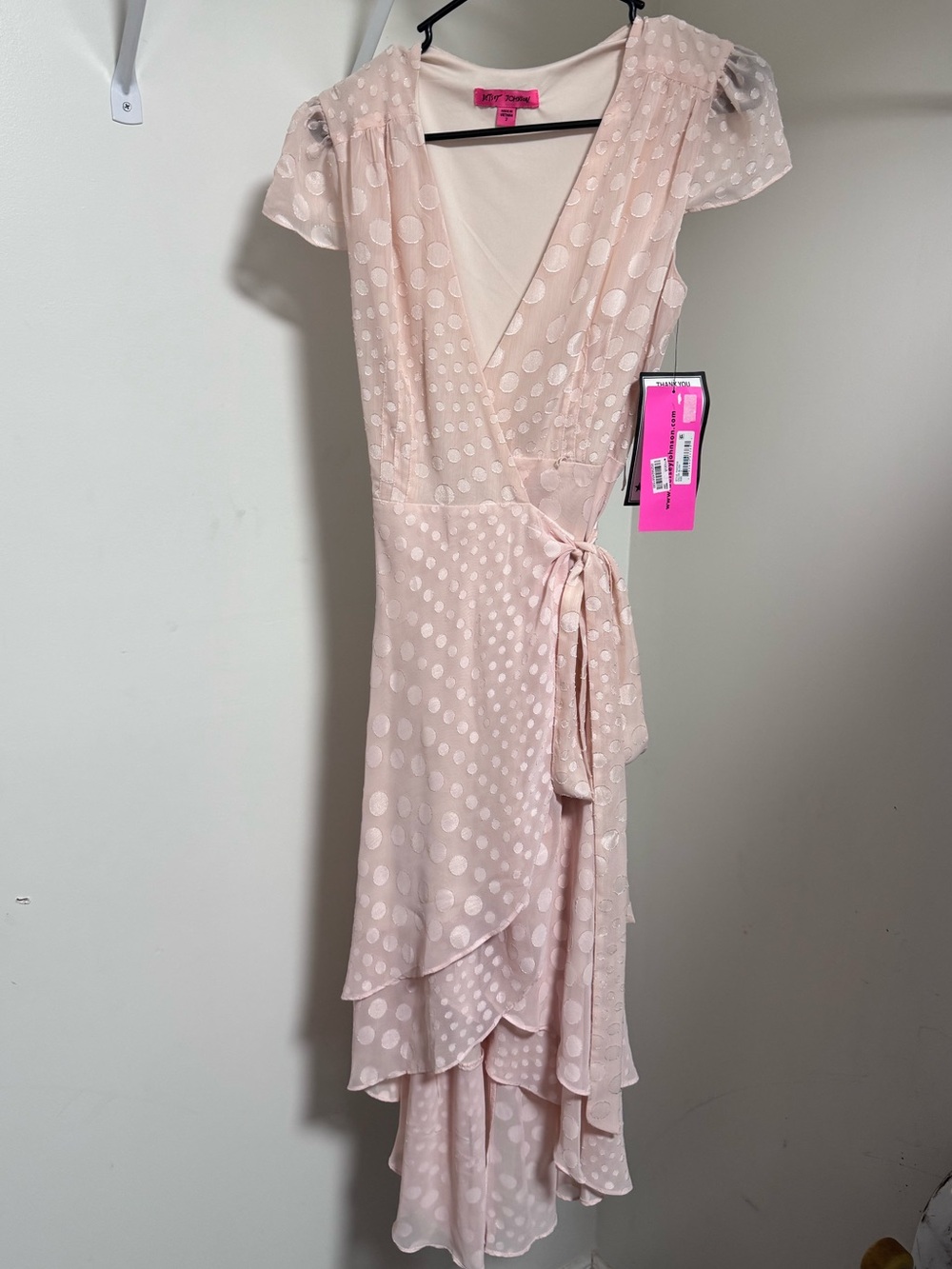 Betsey Johnson Blush Pink Polka Dot Wrap Midi Dress